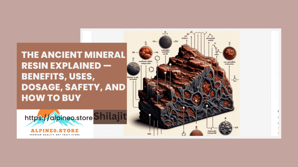 Alpine Shilajit: Pure Natural Energy & Vitality “Label of Alpine Shilajit packaging showing origin and purity”