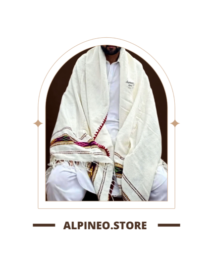 Handwoven shawl with intricate Gilgit patterns and rich texture